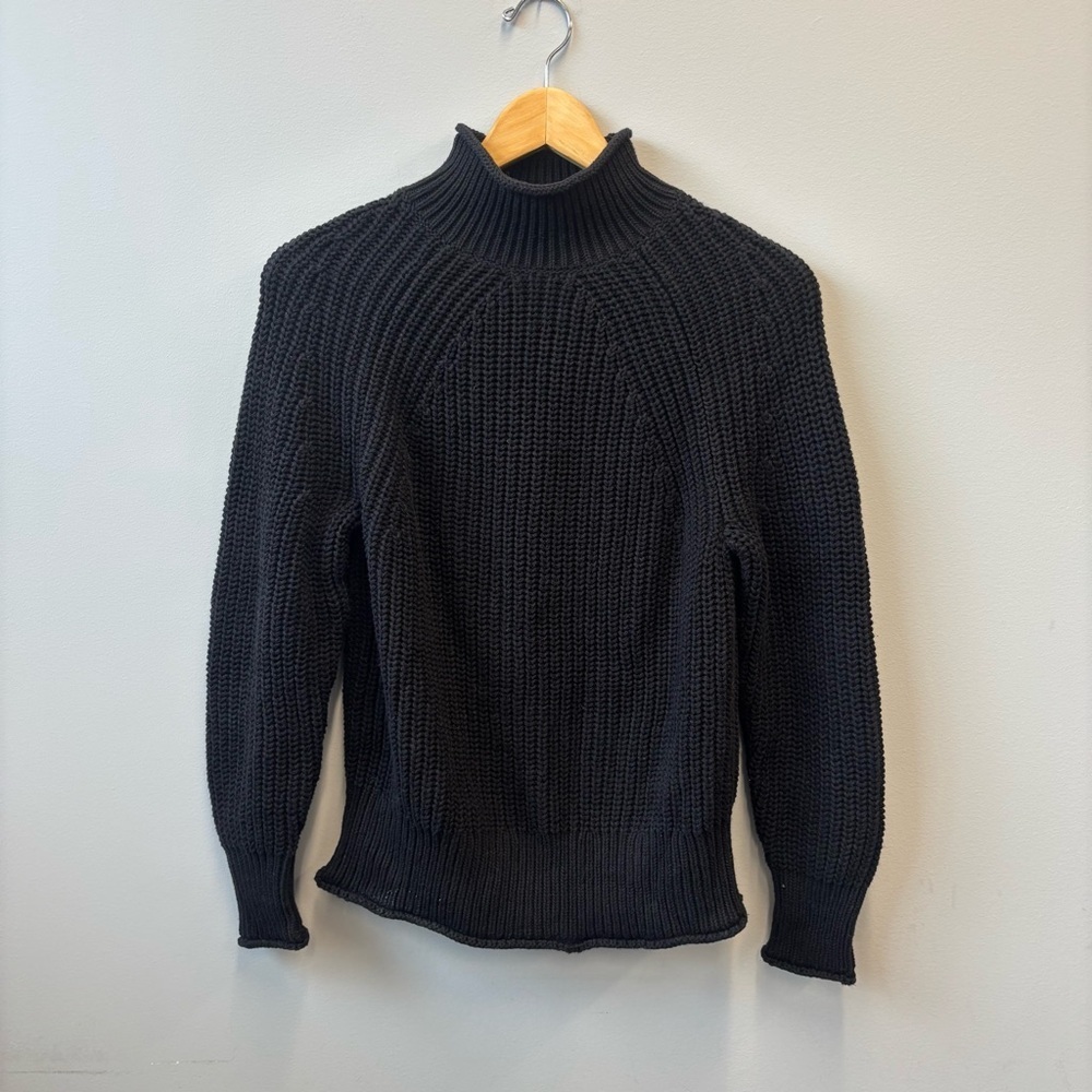 J Crew XS Roll Neck Sweater Black Chunky Knit Ribbed Sweater